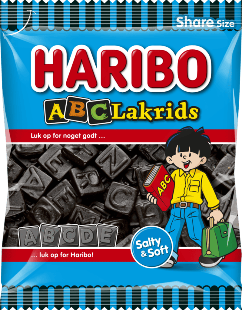 Pose Haribo ABC-Lakrids 120 g med lakridsbogstaver