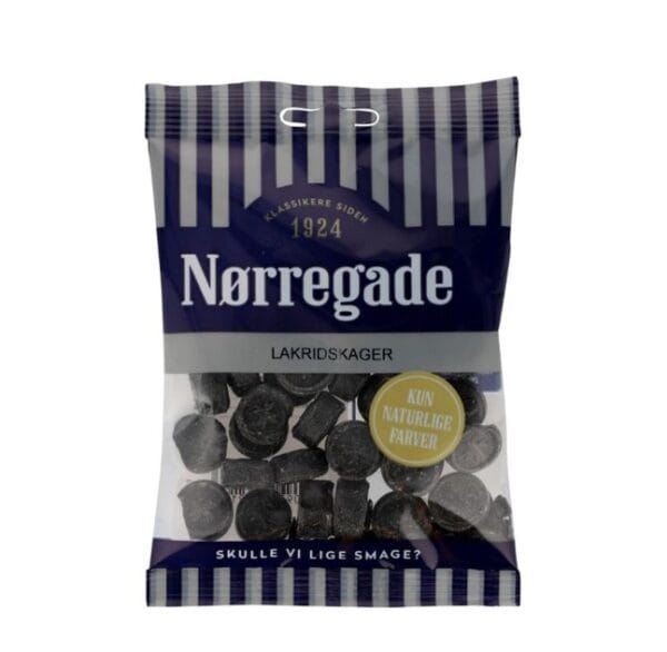 Pose Nørregade Lakridskager 100 g med klassiske lakridsstykker