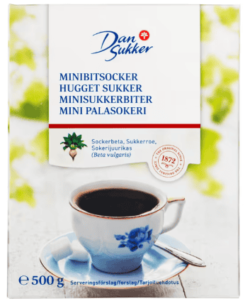 Dansukker hugget sukker i stykker