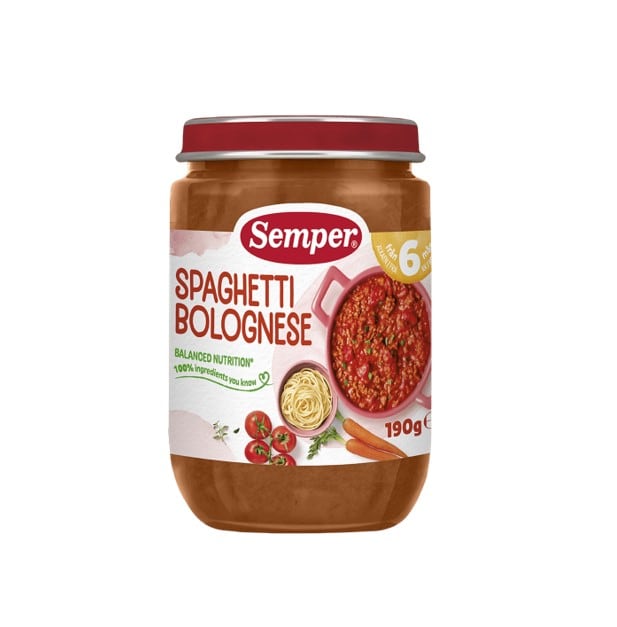 Semper Spaghetti Bolognese babymad fra 6 måneder med pasta, grøntsager og oksekød