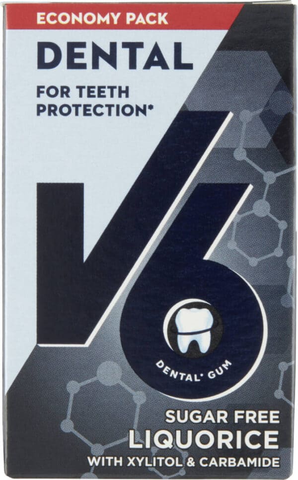V6 Dental Liquorice Sugar Free sukkerfrit tyggegummi med lakridssmag