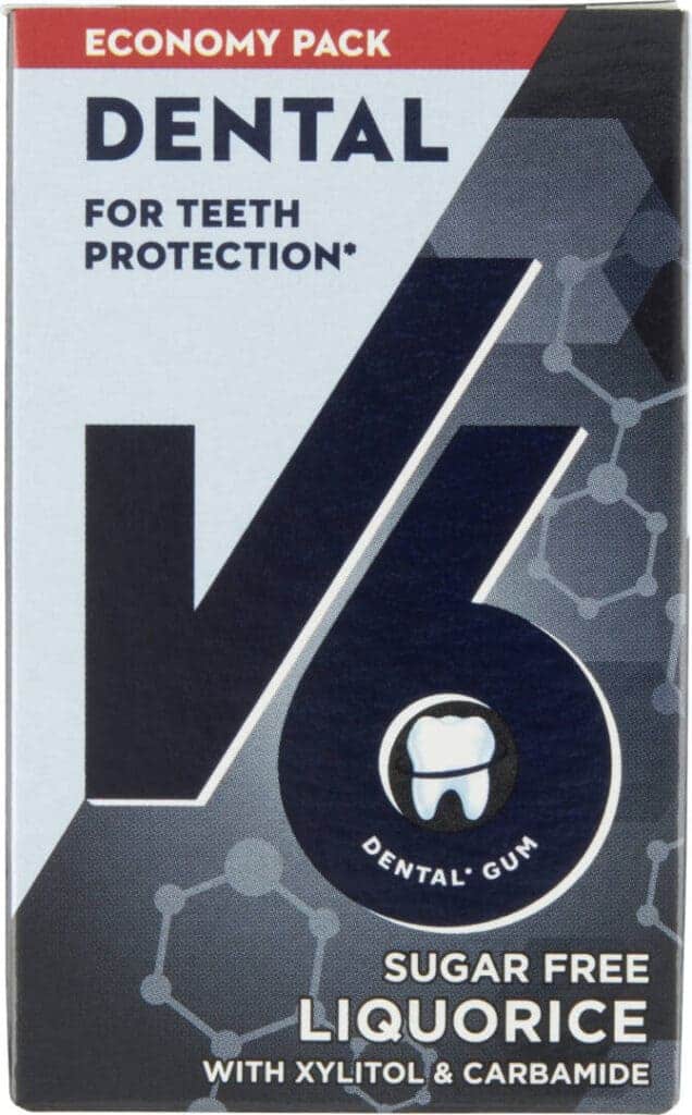 V6 Dental Liquorice Sugar Free sukkerfrit tyggegummi med lakridssmag