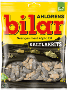 Ahlgrens Bilar Saltlakrits vingummi biler med lakridssmag