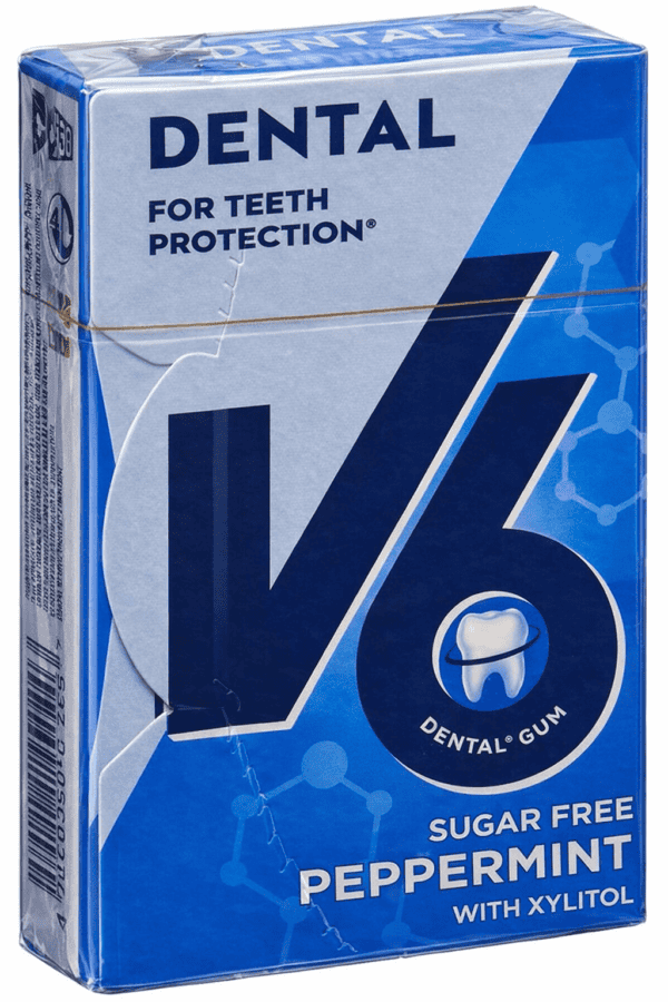 V6 Dental Peppermint sukkerfri tyggegummi 24 g med pebermyntesmag