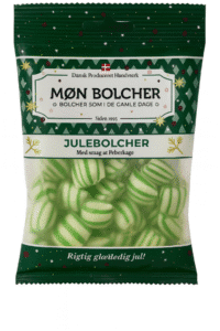Julebolcher med peberkagesmag i klassisk julefarve