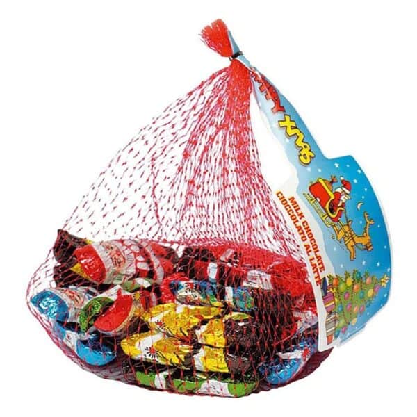Små julemænd i net af mælkechokolade