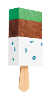 Minecraft inspireret ispind med grøn top og chokolade lag