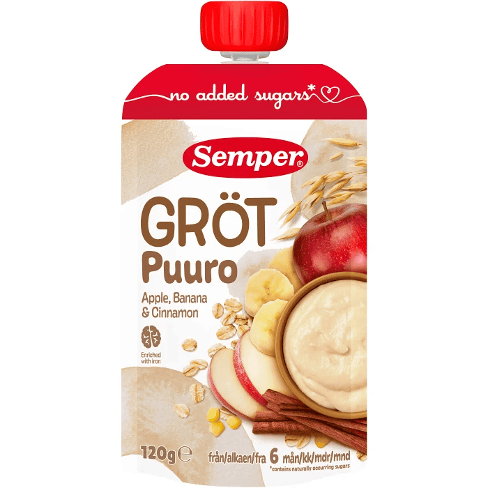 Semper gröt med äpple, banan og kanel børnegrød