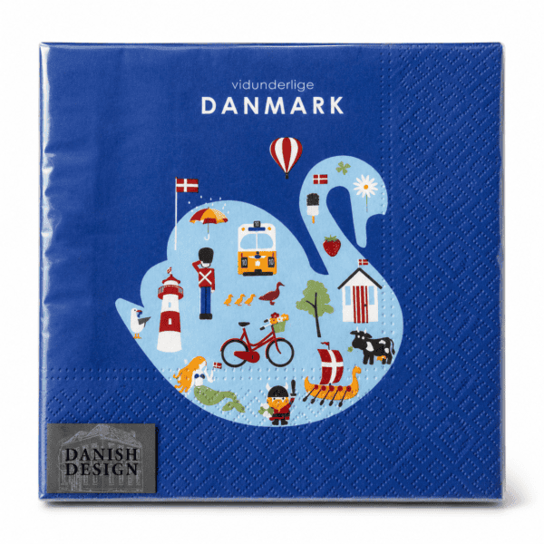 Servietter Danmark med danske ikoner og mørkeblåt design