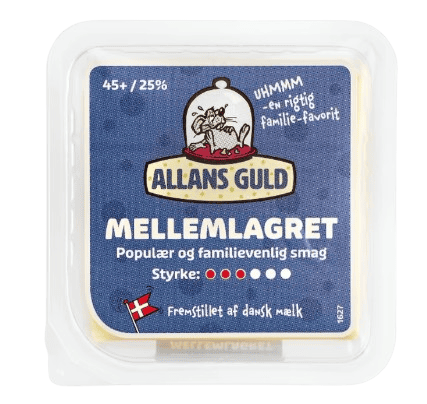 Allans Guld 45+ ML skiver mellemlagret Danbo ost i skiver