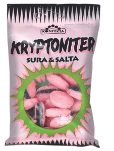 Kryptoniter pose med sure og salte bolsjer