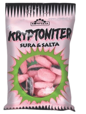 Kryptoniter pose med sure og salte bolsjer