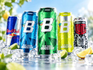 Energidrikke med Faxe Kondi Booster, Red Bull og Cult serveret kolde med is og citrus