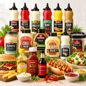 Bähncke dressinger, mayo, ketchup og sennep sammen med Beauvais saucer