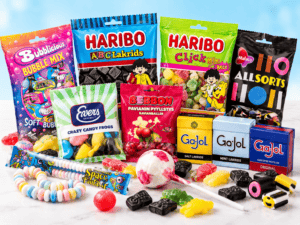 Slik med Haribo, Ga-Jol, Evers, Malaco og Bubs med lakrids, vingummi og slikkepinde