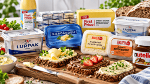 Smør og smørepålæg med Lurpak, Kærgården, margarine, krydderfedt og Nutella
