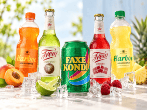 Faxe Kondi, Frem og Harboe sodavand serveret kolde med is og frugt